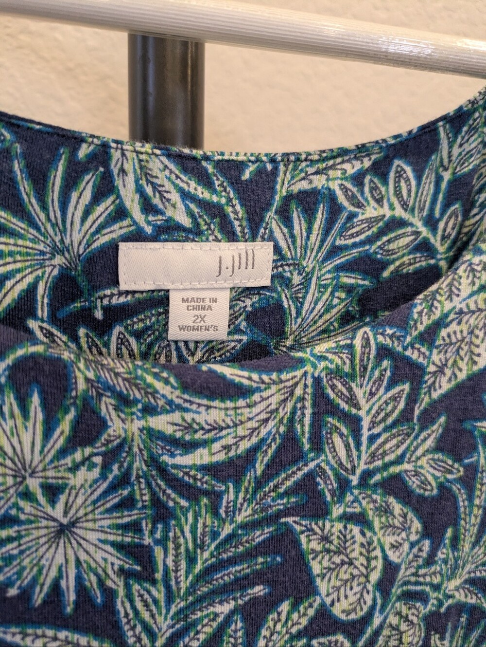 J. Jill Maxi Dress 2X Blue Tropical Foliage Print Sleeveless Border Panel Slit - Picture 6 of 9